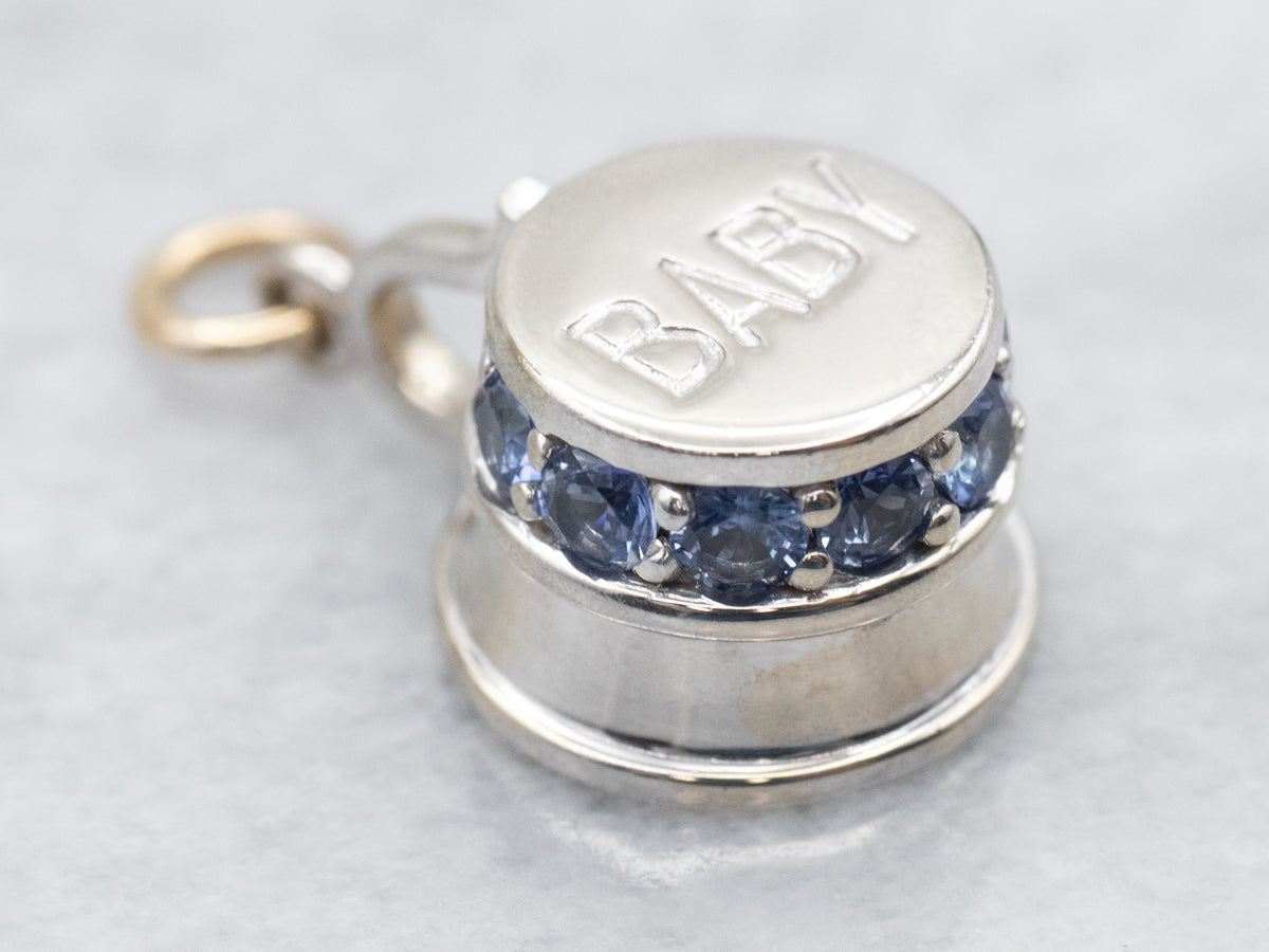White Gold Baby Cup Charm with Sapphire Accents