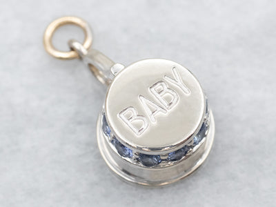 White Gold Baby Cup Charm with Sapphire Accents