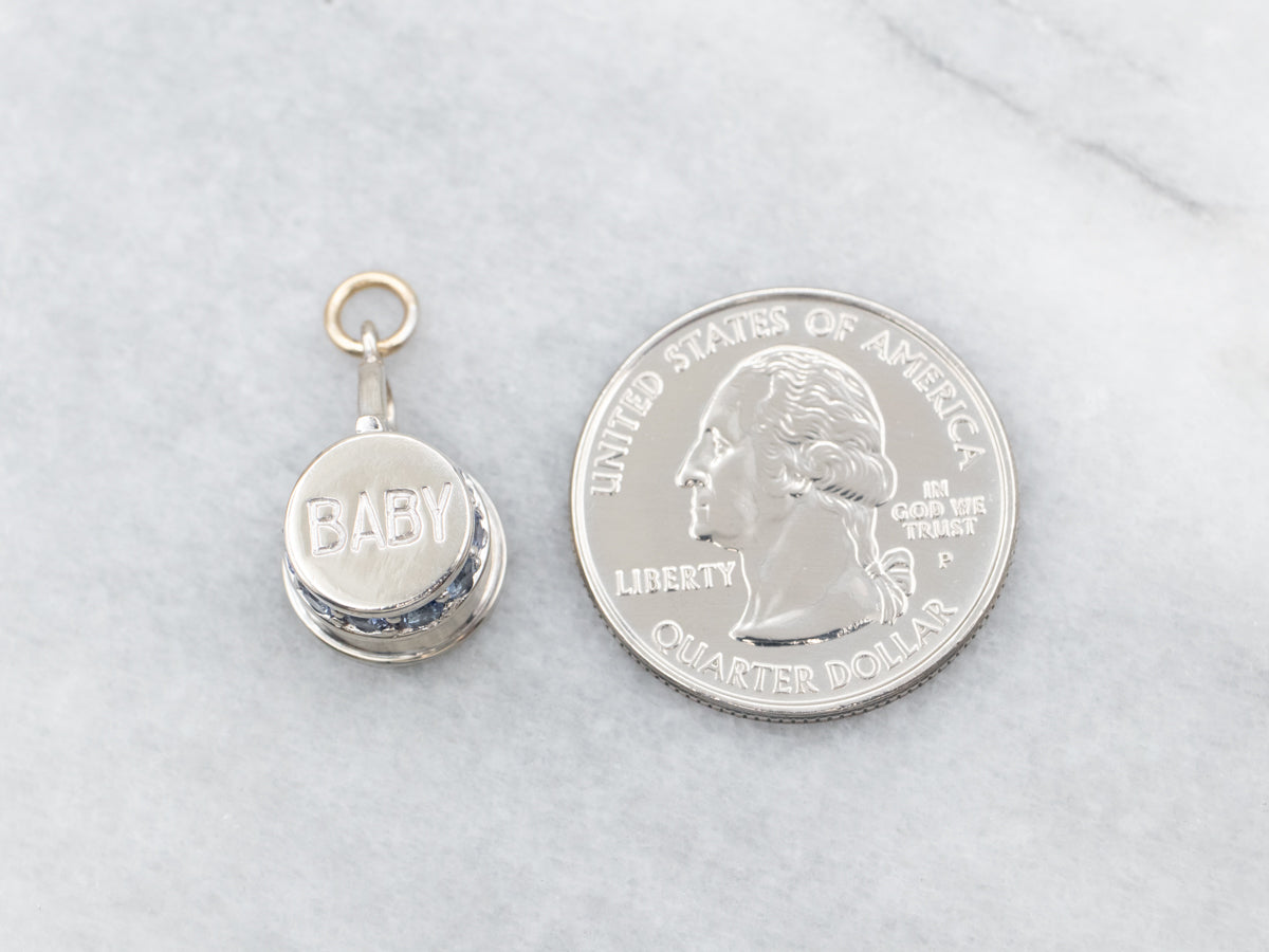 White Gold Baby Cup Charm with Sapphire Accents