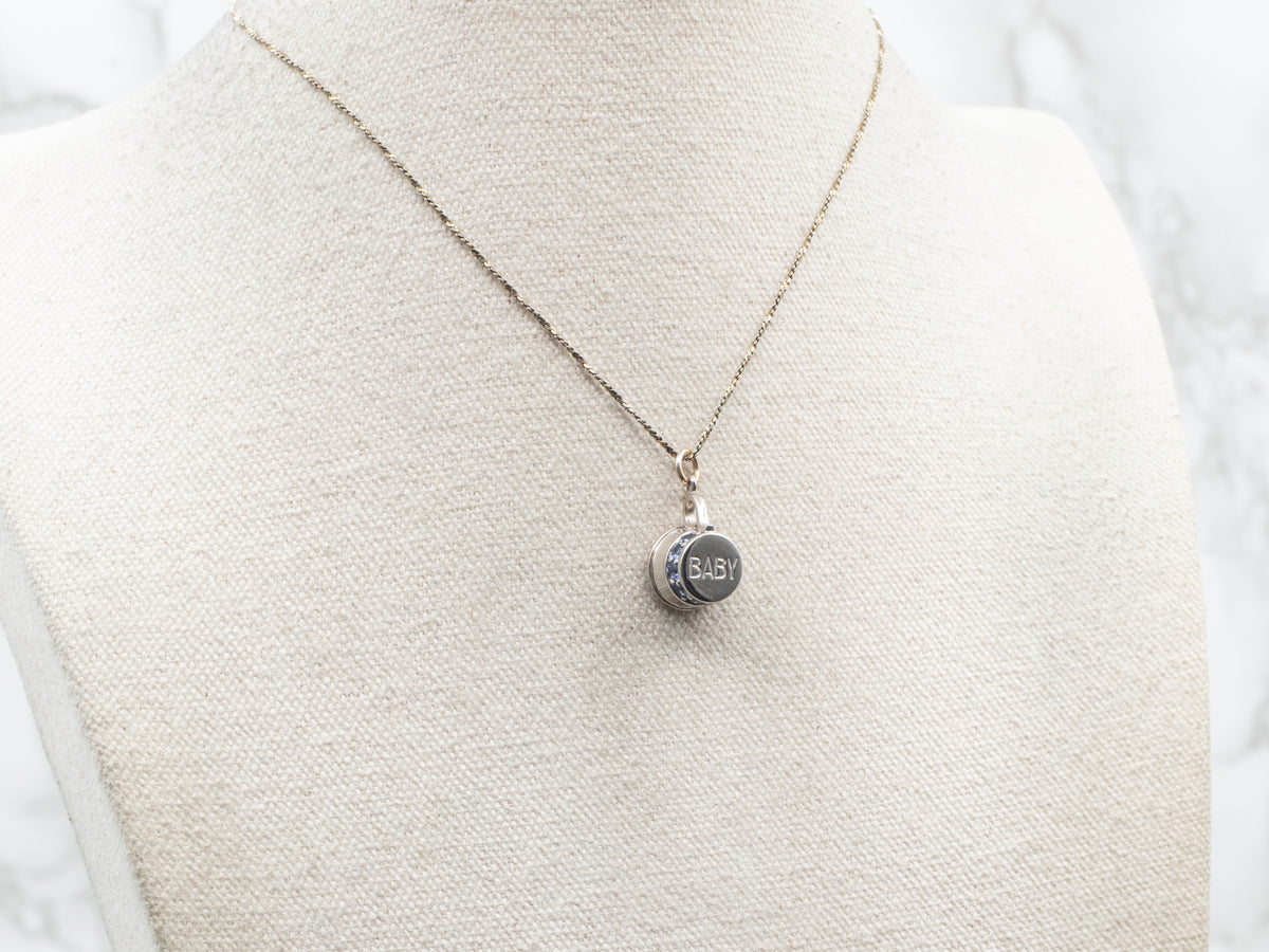 White Gold Baby Cup Charm with Sapphire Accents