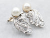 White Gold Pearl Stud Earrings with Diamond Accents