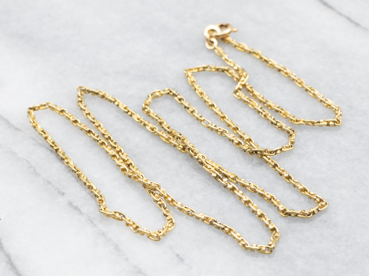 Yellow Gold Beaded Link Chain with Spring Ring Clasp