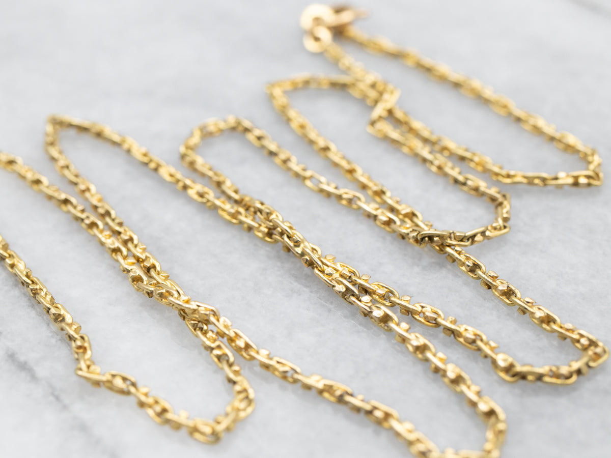 Yellow Gold Beaded Link Chain with Spring Ring Clasp