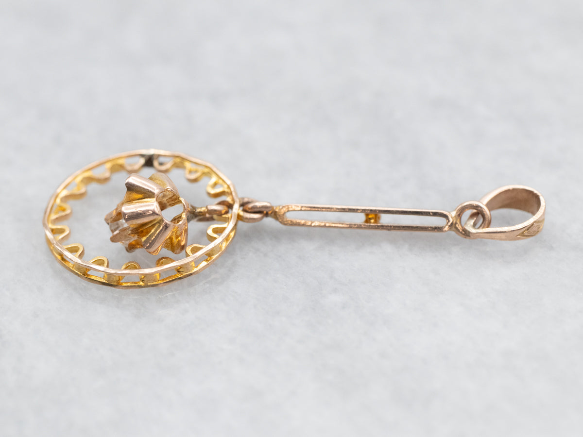 Yellow Gold Old Mine Cut Diamond Lavalier Pendant