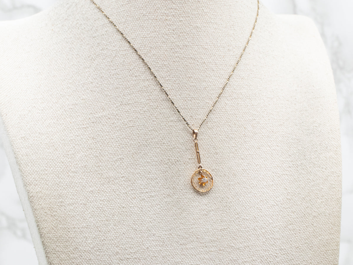 Yellow Gold Old Mine Cut Diamond Lavalier Pendant