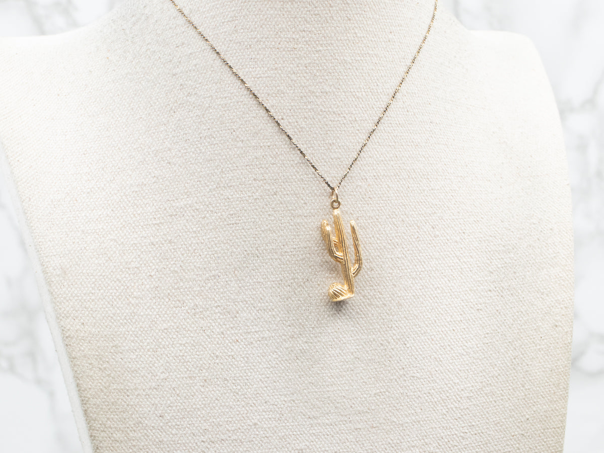 Yellow Gold Cactus Pendant