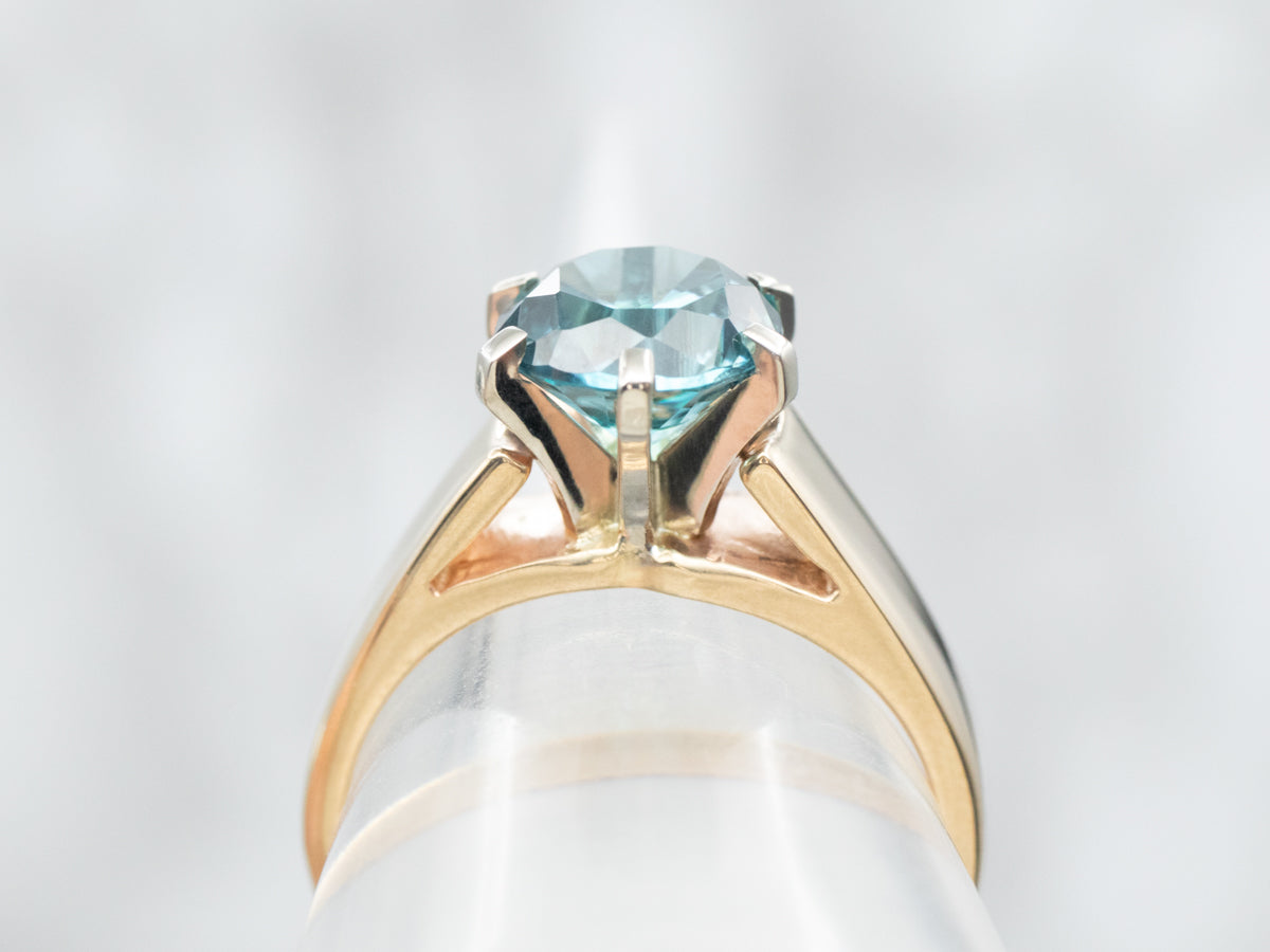 Yellow Gold Round Cut Blue Zircon Solitaire Ring