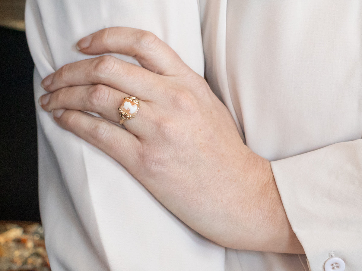 Yellow Gold Rectangular Cameo Ring