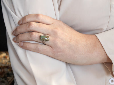 White Gold Rectangle Cut Jasper Ring