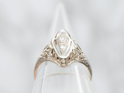 White Gold Old Mine Cut Diamond Filigree Ring
