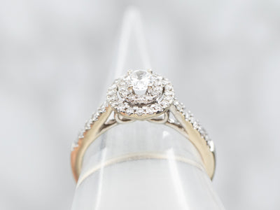 Modern Oval Cut Diamond Engagement Ring with Double Diamond Halo