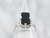 White Gold Emerald Cut Black Onyx Solitaire Ring