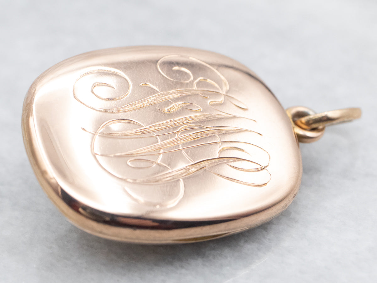 Yellow Gold Old Mine Cut Diamond and Demantoid Garnet Lion Locket with Monogram