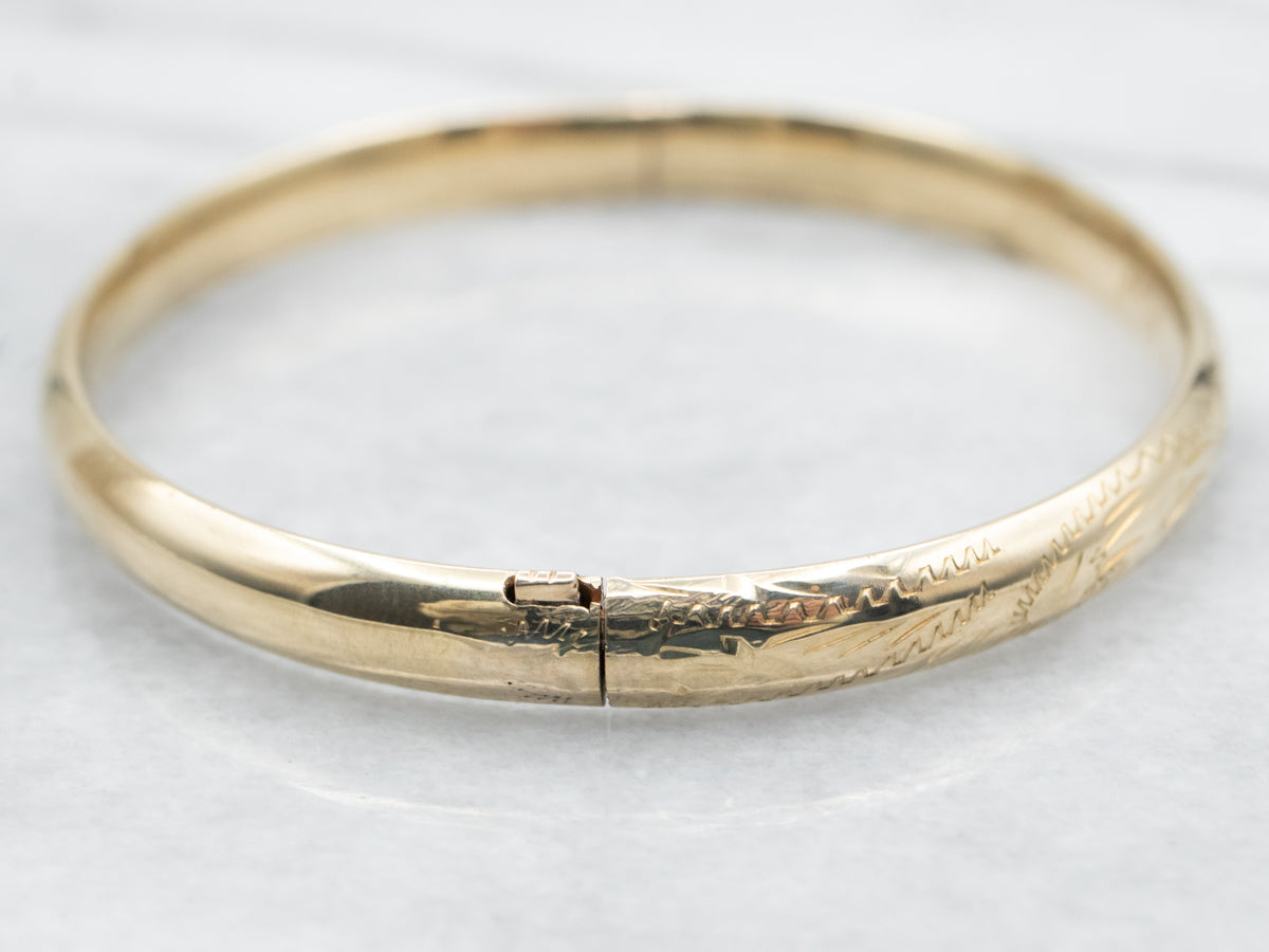 Etched Hinged Bangle Bracelet