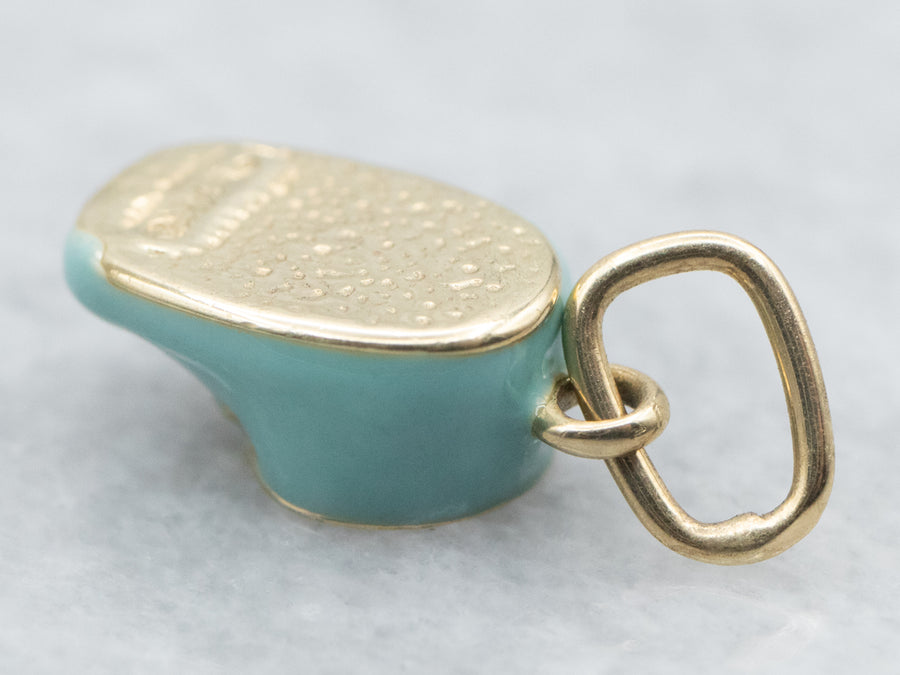 Yellow Gold Blue Enamel Baby Shoe Charm with Diamond Accent