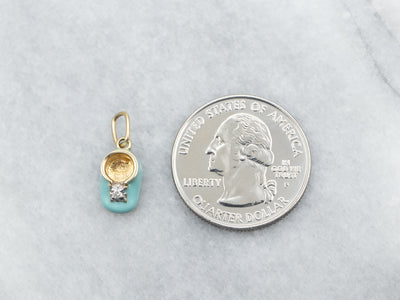 Yellow Gold Blue Enamel Baby Shoe Charm with Diamond Accent