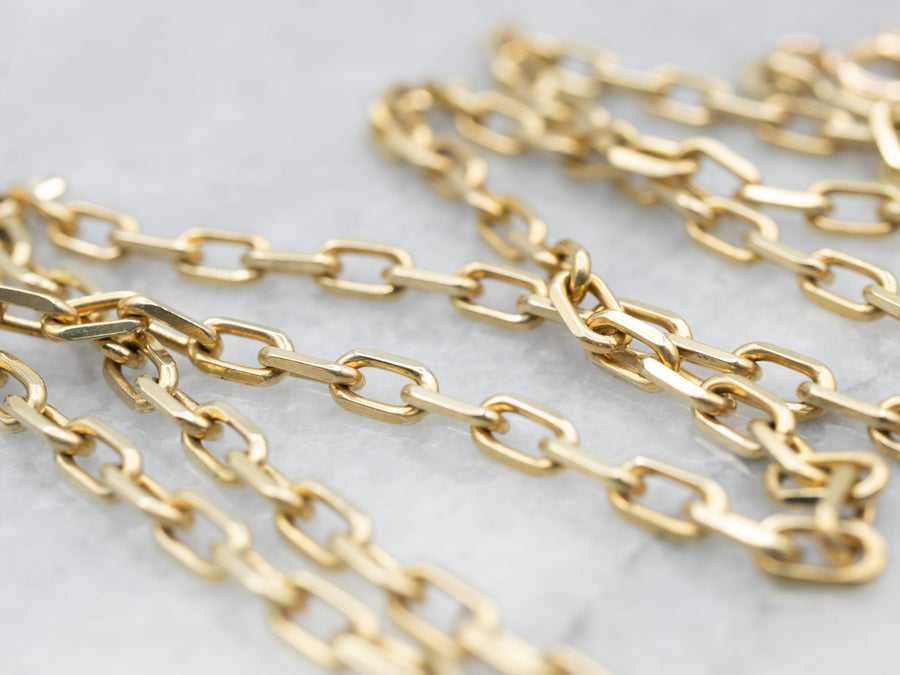 Yellow Gold Rectangle Link Chain with Spring Ring Clasp