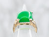Yellow Gold Rectangle Cut Green Onyx Cabochon Solitaire Ring