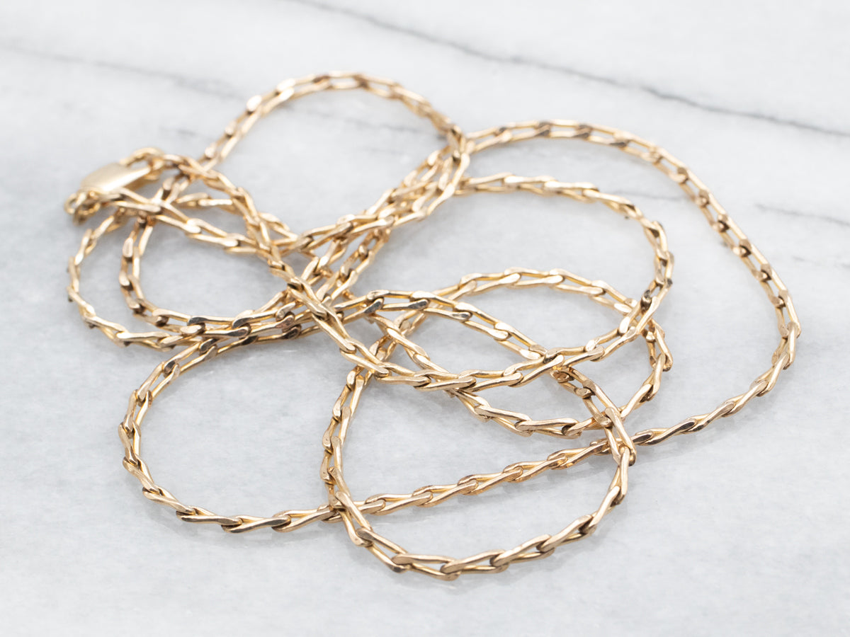 Yellow Gold Long Elongated Curb Chain with Lobster Clasp