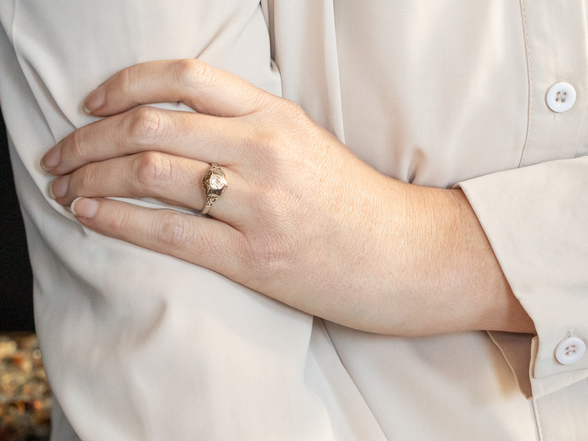 White Gold Old Mine Cut Diamond Solitaire Engagement Ring