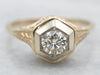 Yellow and White Gold Hexagonal Top Diamond Solitaire Engagement Ring