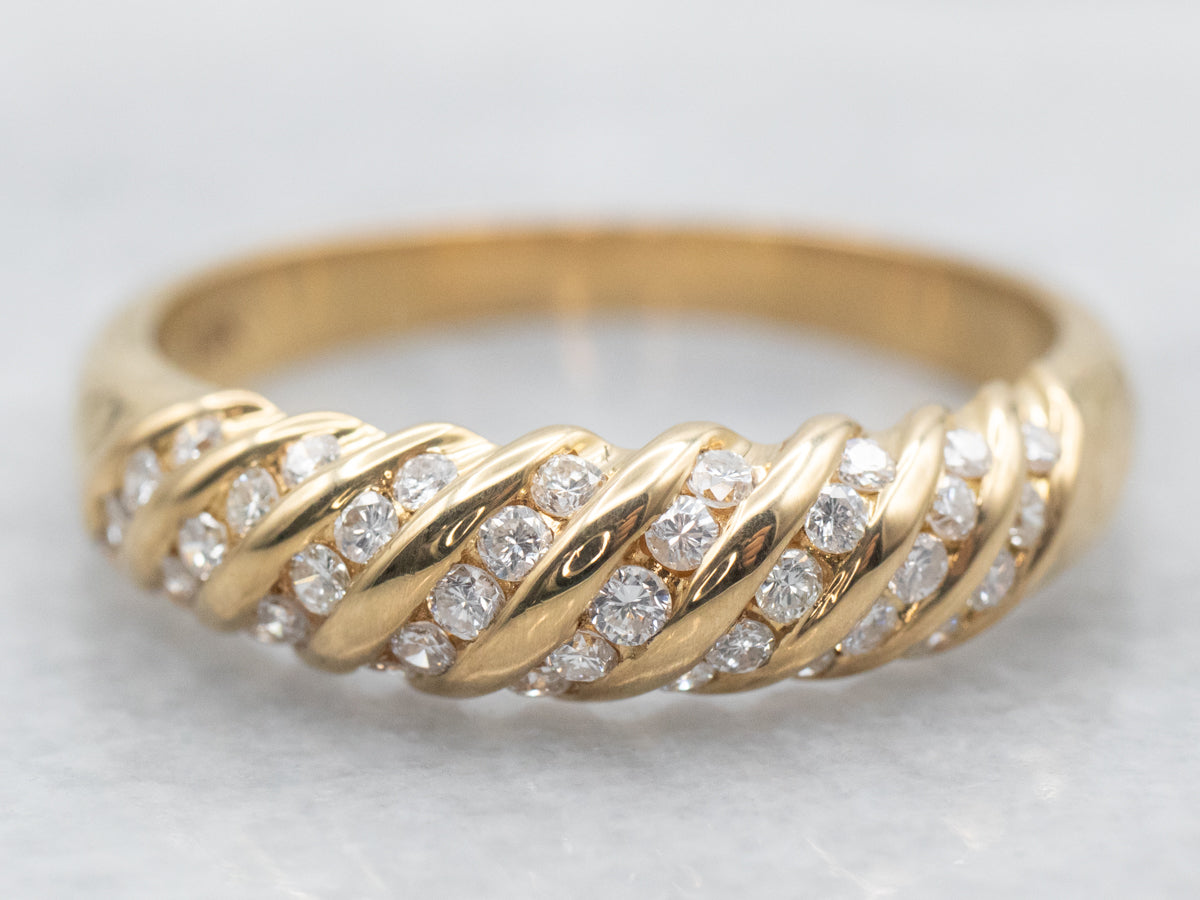Yellow Gold Diamond Shrimp Twist Wedding Band