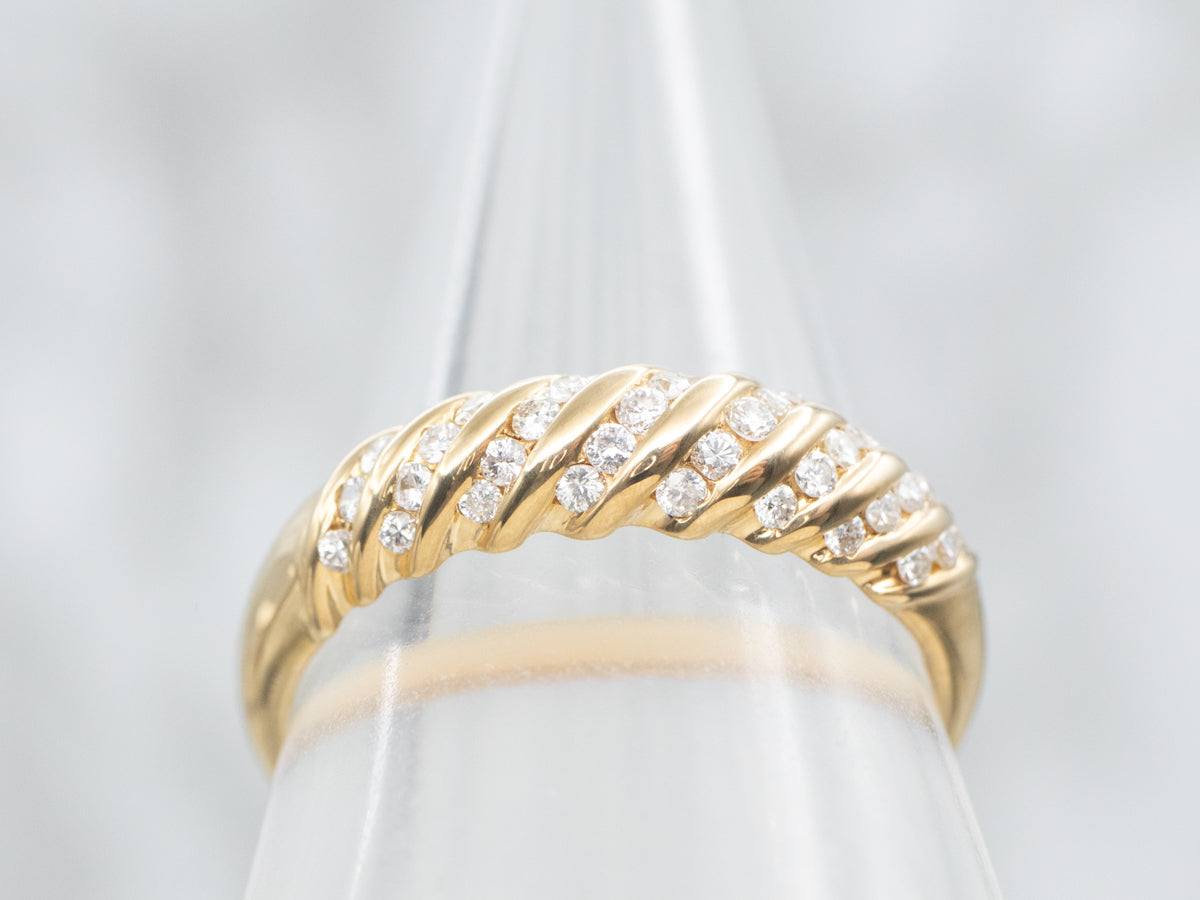 Yellow Gold Diamond Shrimp Twist Wedding Band
