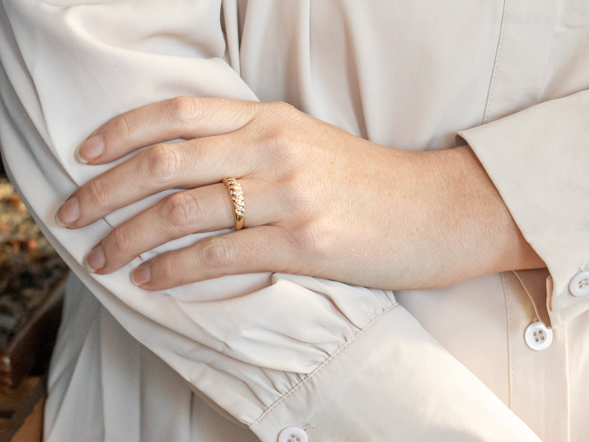 Yellow Gold Diamond Shrimp Twist Wedding Band