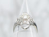 White Gold Old Mine Cut Diamond Filigree Ring with Diamond Accents