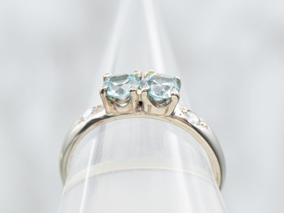 White Gold Blue Zircon Ring with Diamond Accents