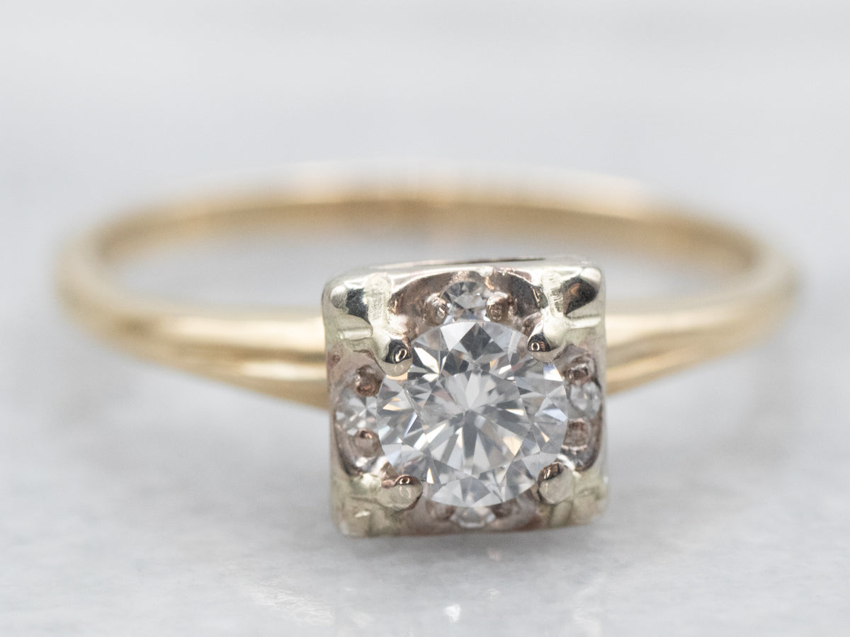 Yellow and White Gold Diamond Engagement Ring with Diamond Accents