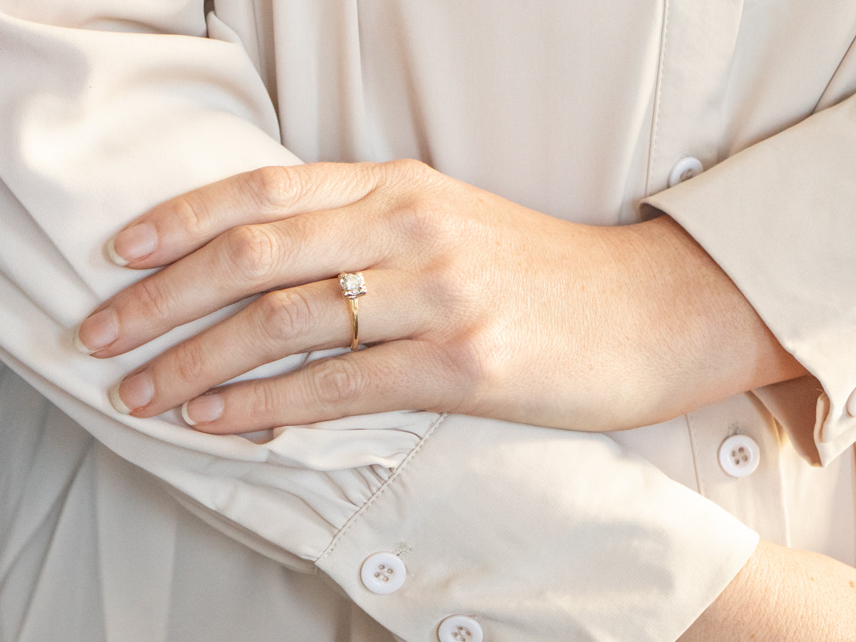 Yellow and White Gold Diamond Engagement Ring with Diamond Accents