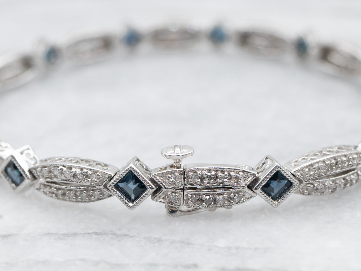 White Gold Square Cut Sapphire and Diamond Tennis Bracelet