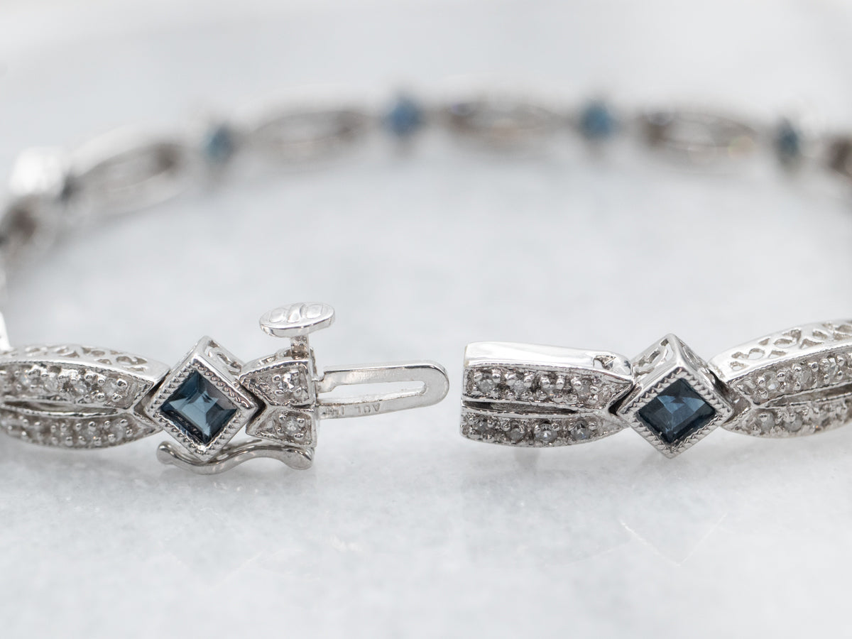 White Gold Square Cut Sapphire and Diamond Tennis Bracelet