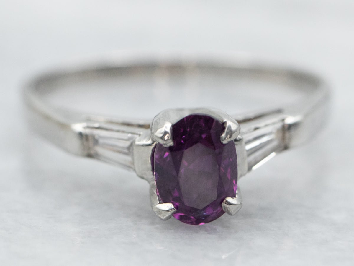 Vintage Dark Pink Sapphire Platinum Engagement Ring