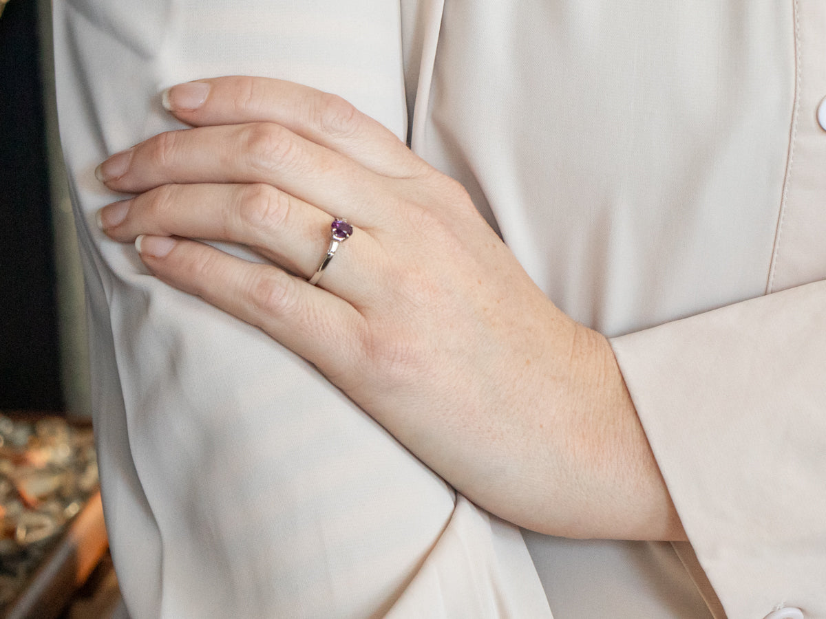 Vintage Dark Pink Sapphire Platinum Engagement Ring
