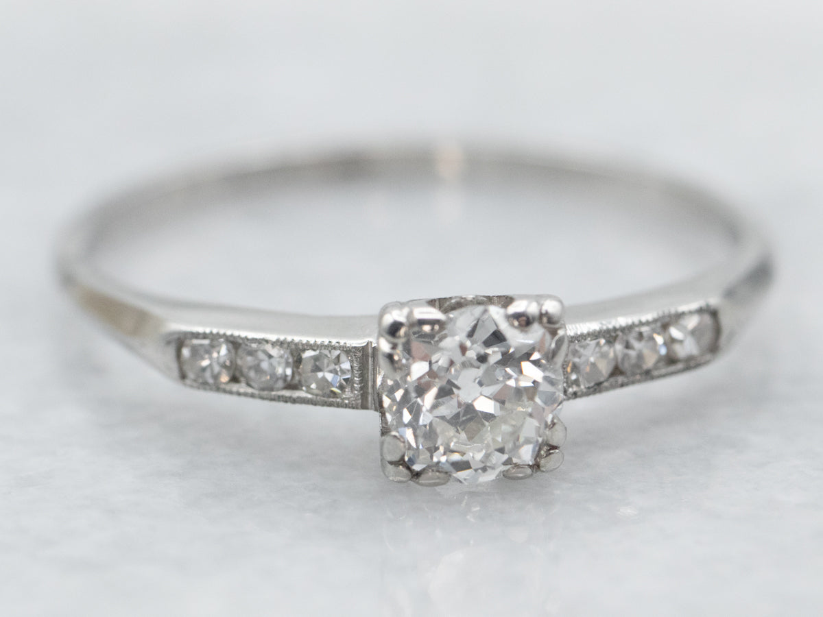 Platinum Old Mine Cut Diamond Engagement Ring
