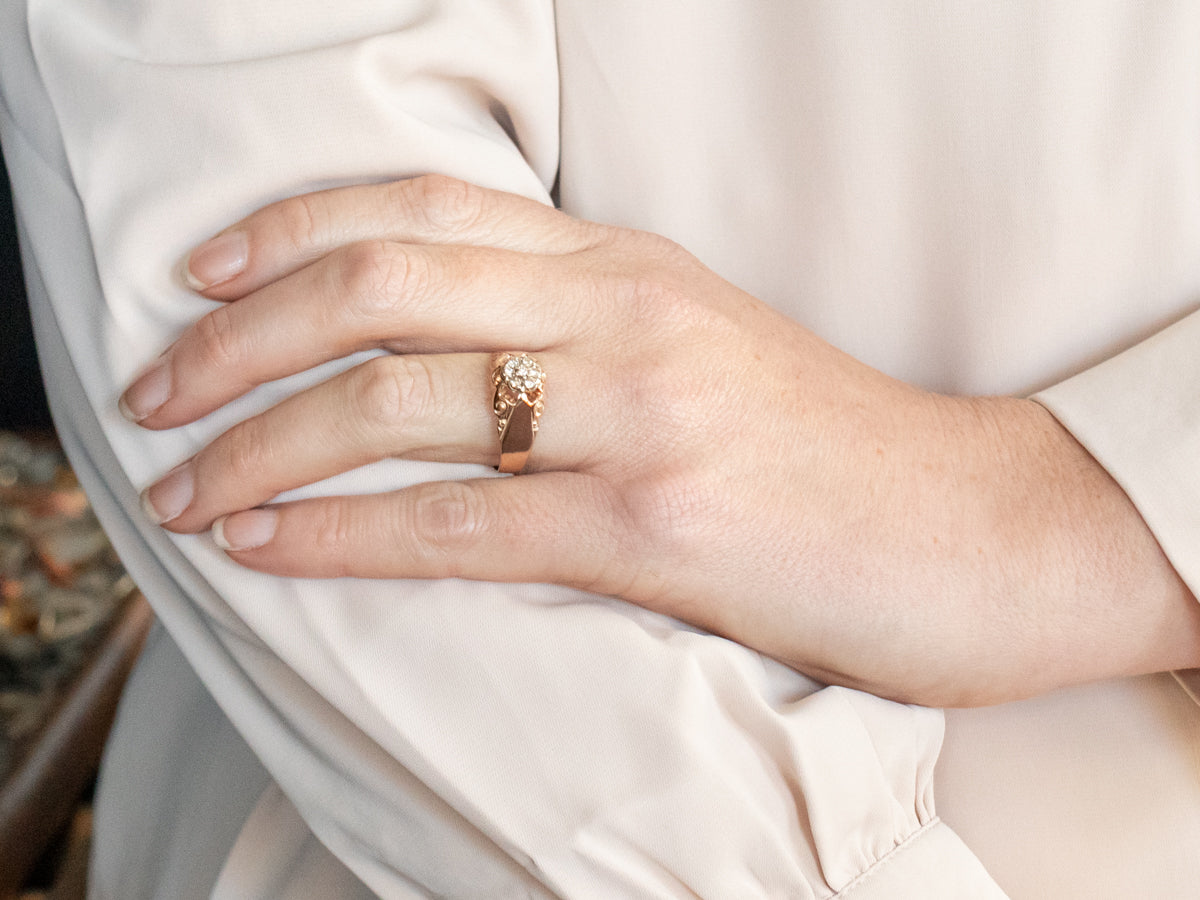 Victorian Rose Gold Diamond Cluster Ring