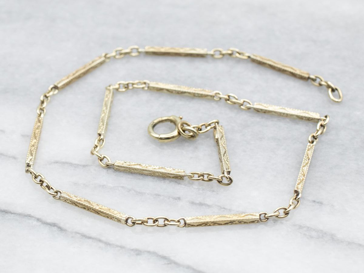 Ornate Retro Era Green Gold Pocket Watch Chain