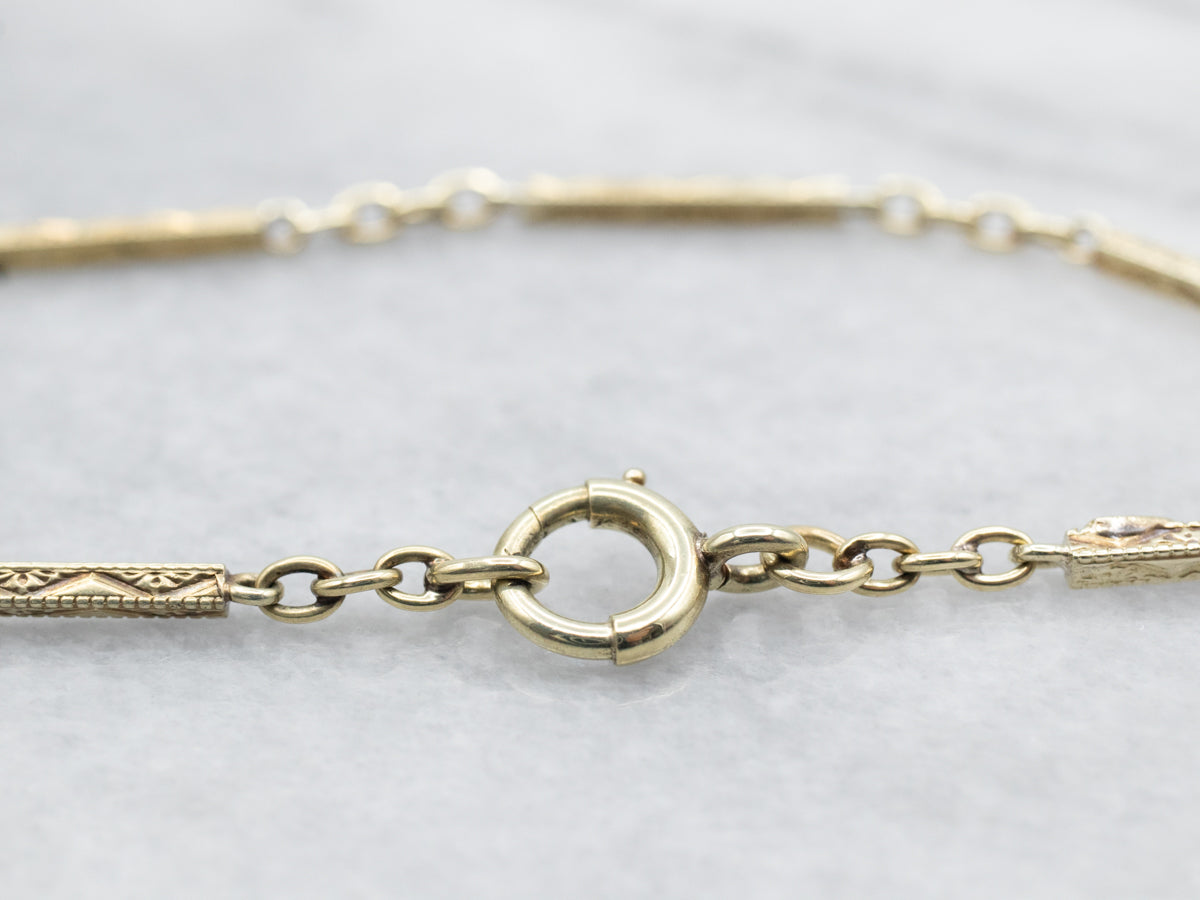 Ornate Retro Era Green Gold Pocket Watch Chain