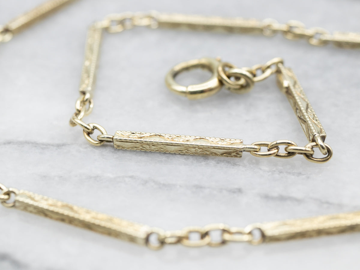 Ornate Retro Era Green Gold Pocket Watch Chain