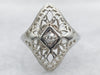 Art Deco Old Mine Cut Diamond Filigree Ring