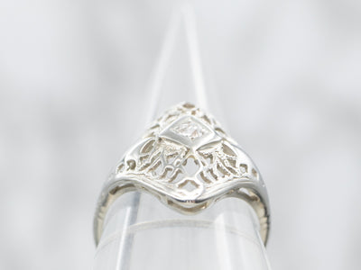Art Deco Old Mine Cut Diamond Filigree Ring