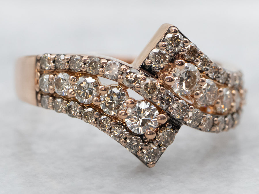 Modern Rose Gold Levian Champagne and Chocolate Diamond Bypass Ring