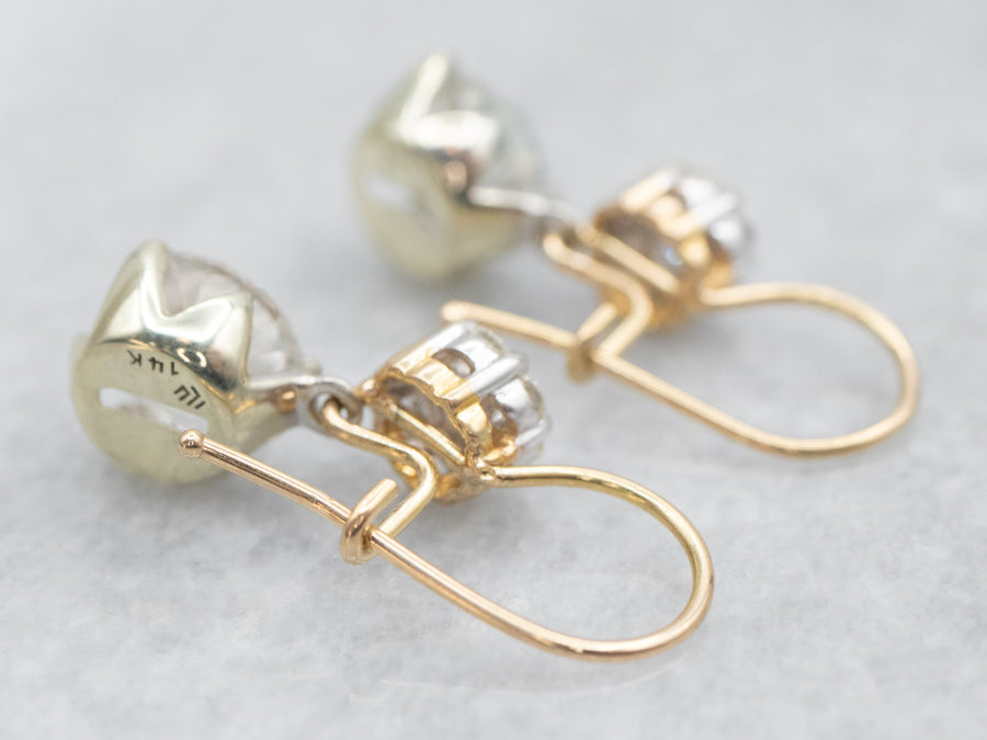 Two Tone White Zircon and Diamond Drop Earrings