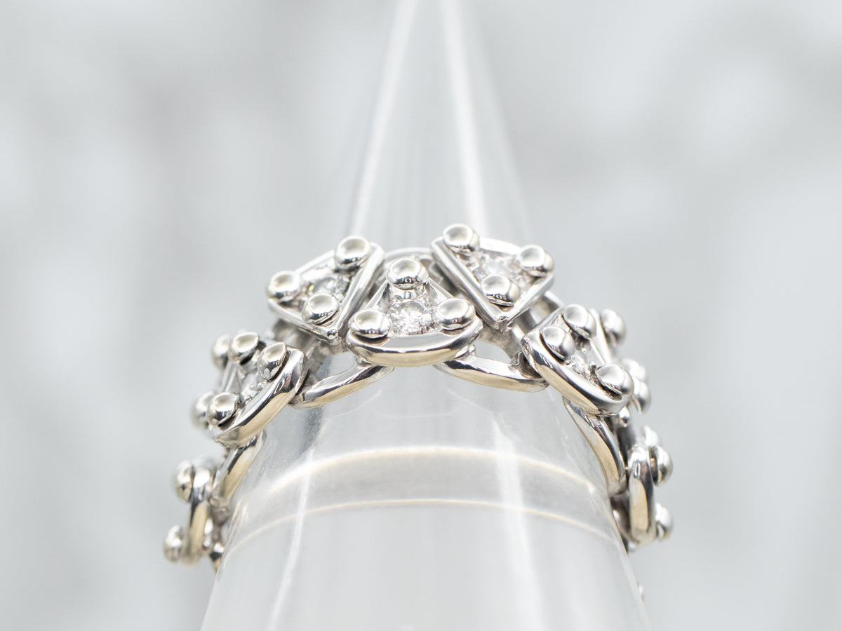 Banda de eslabones de cadena de diamantes en oro blanco