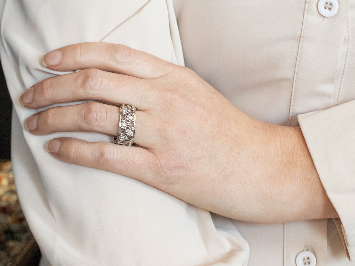 Banda de eslabones de cadena de diamantes en oro blanco