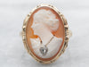 Vintage 1940s Cameo Ring with Rose Cut Diamond Necklace