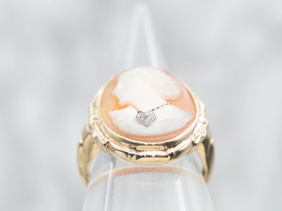 Vintage 1940s Cameo Ring with Rose Cut Diamond Necklace