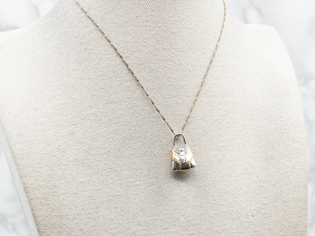 Colgante de bolso con diamantes de diseñador en oro de 18 quilates